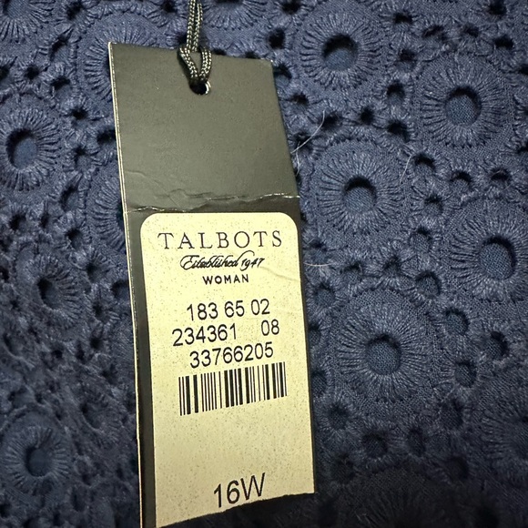NWT Talbots 16W Eyelet Dress Navy Blue Midi Long Lined - Picture 3 of 5
